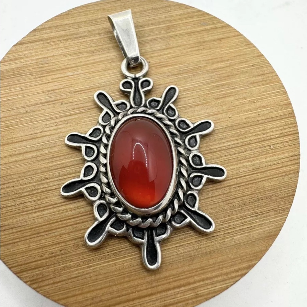 Artisan Sterling Silver Carnelian Pendant 925